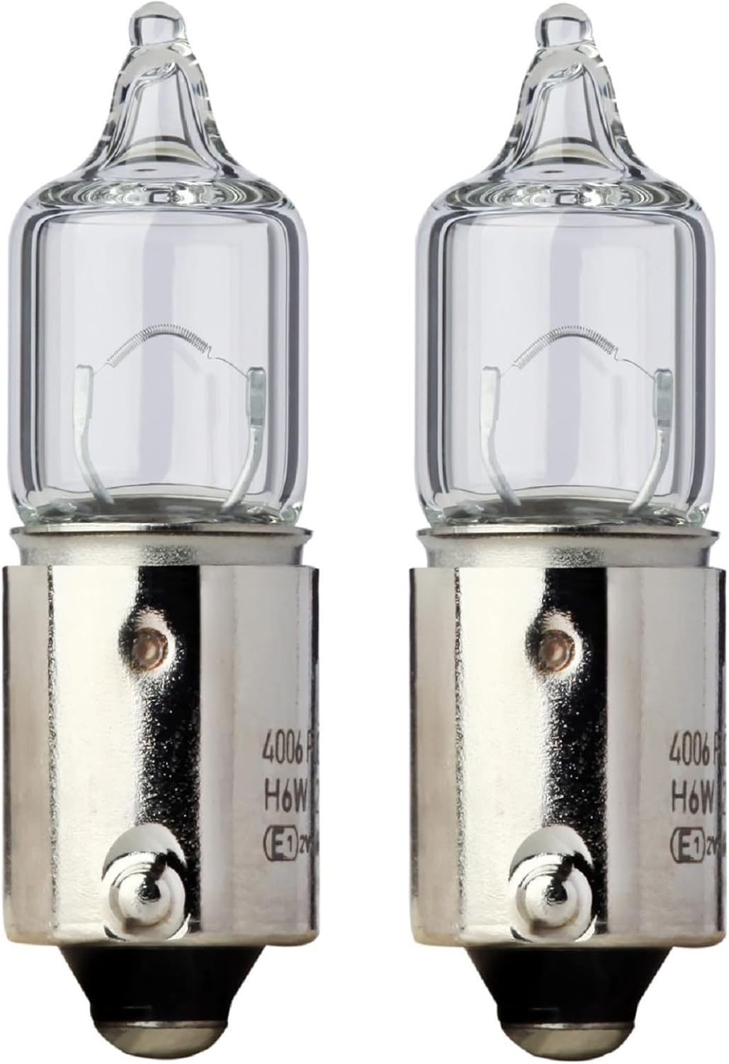 Flosser H6W halogen automotive bulbs pack of two showing the BAX9s offset pin base structure.