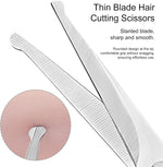 Motanar stainless steel pet shears being used for delicate facial hair trimming