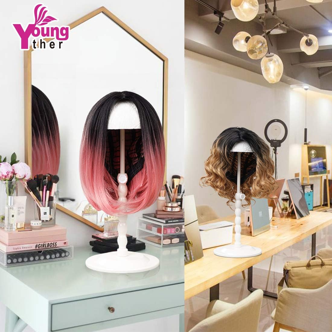 Youngther travel wig stand displayed with stable circular base