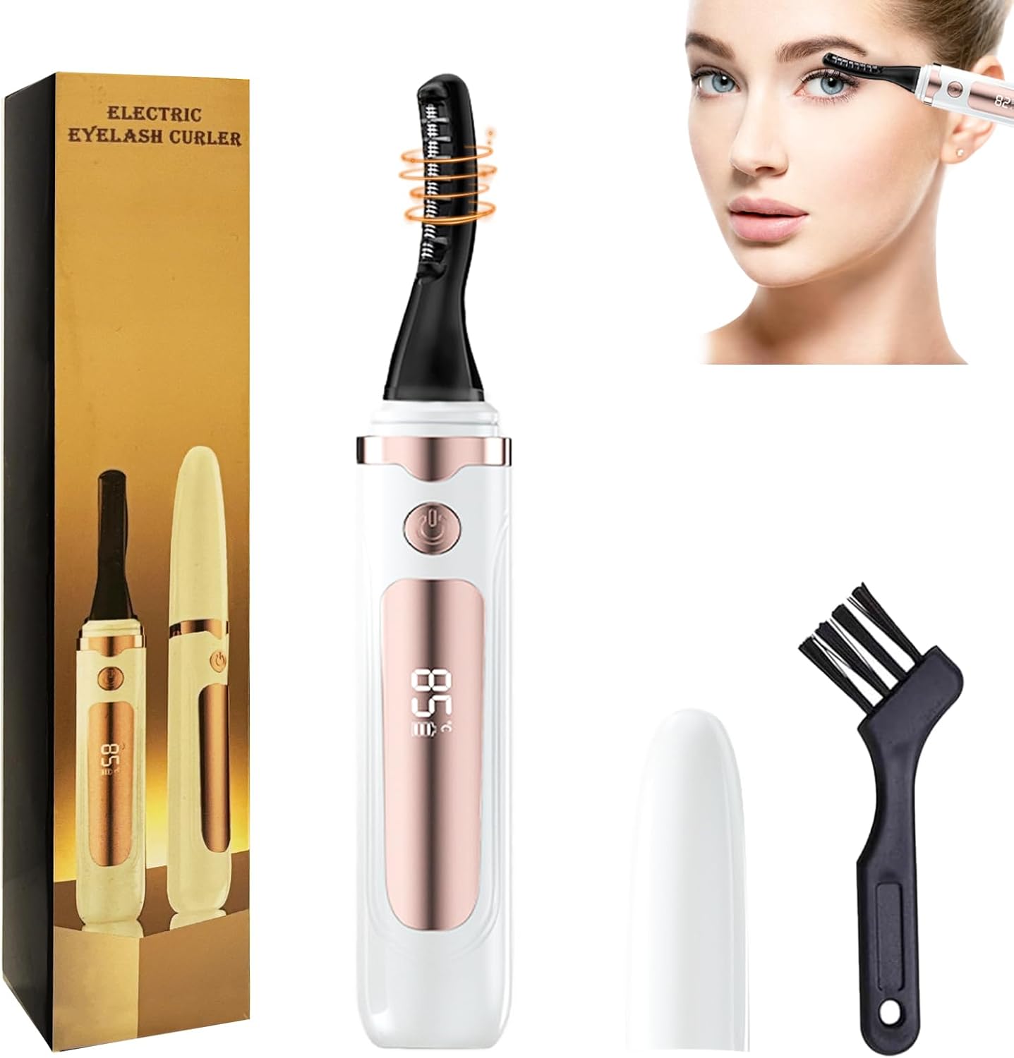 Echtur heated eyelash curler white front view with LED display