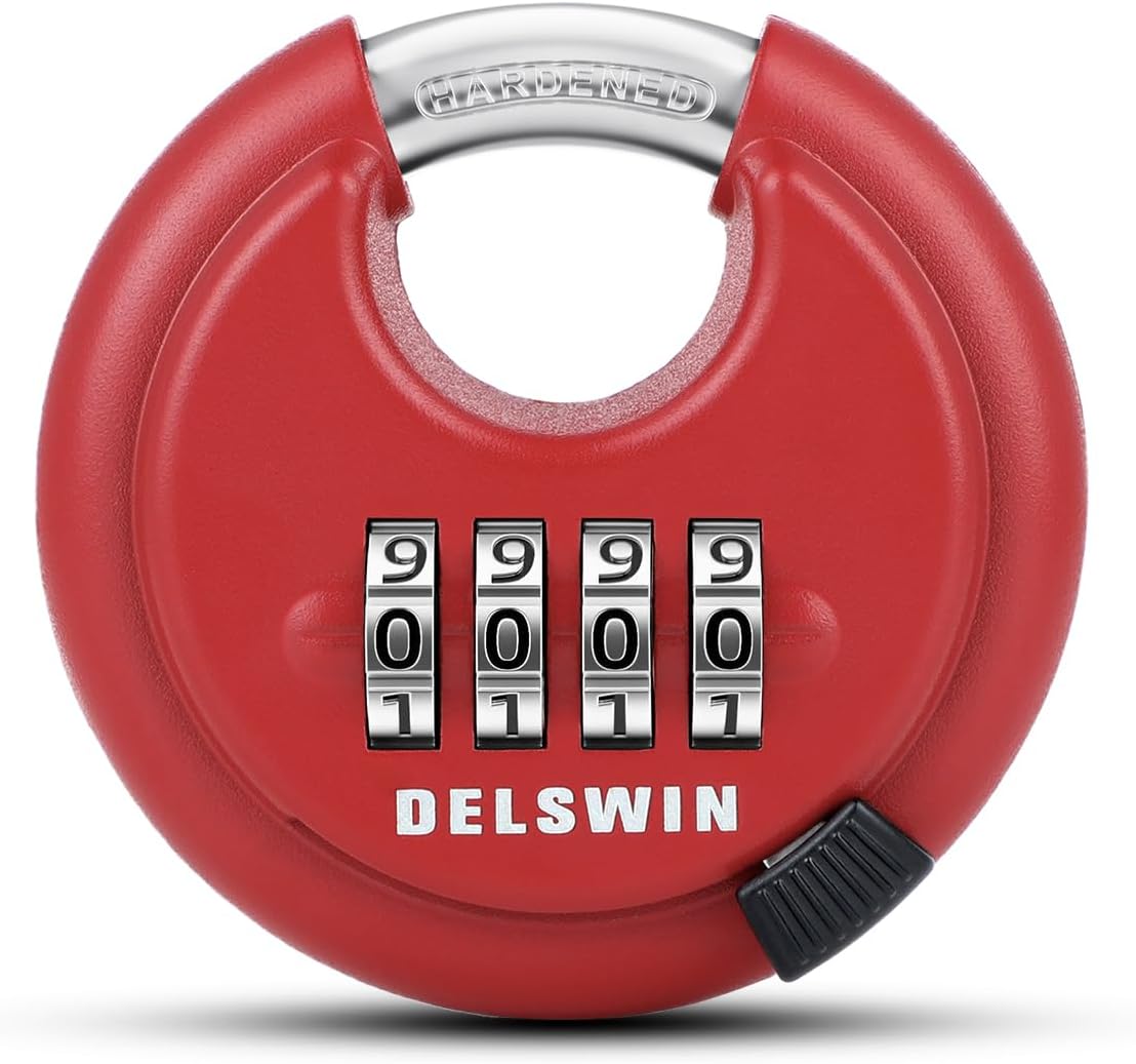 DELSWIN outdoor combination padlock front view heavy duty disc lock