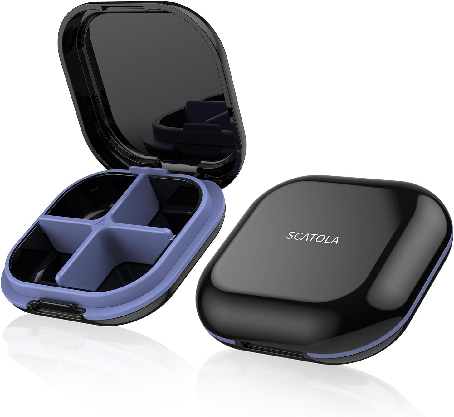 Daily Pill Organizer 4 Compartments, Small Pill Box Portable Travel Pill Case, Mini Pill Container for Purse Pocket, Compact Travel Medicine Organizer for Vitamin, Cod Liver Oil, Supplement - Image 1