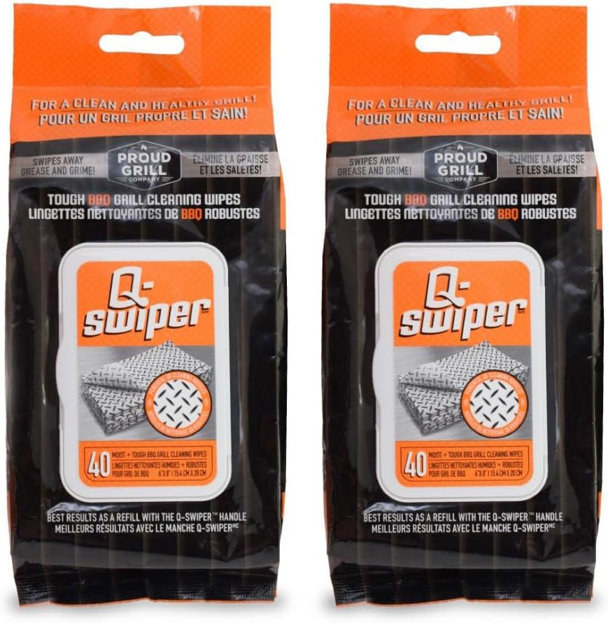 Proud Grill Q-Swiper Grill Cleaning Wipes front view showing 80 count packaging.