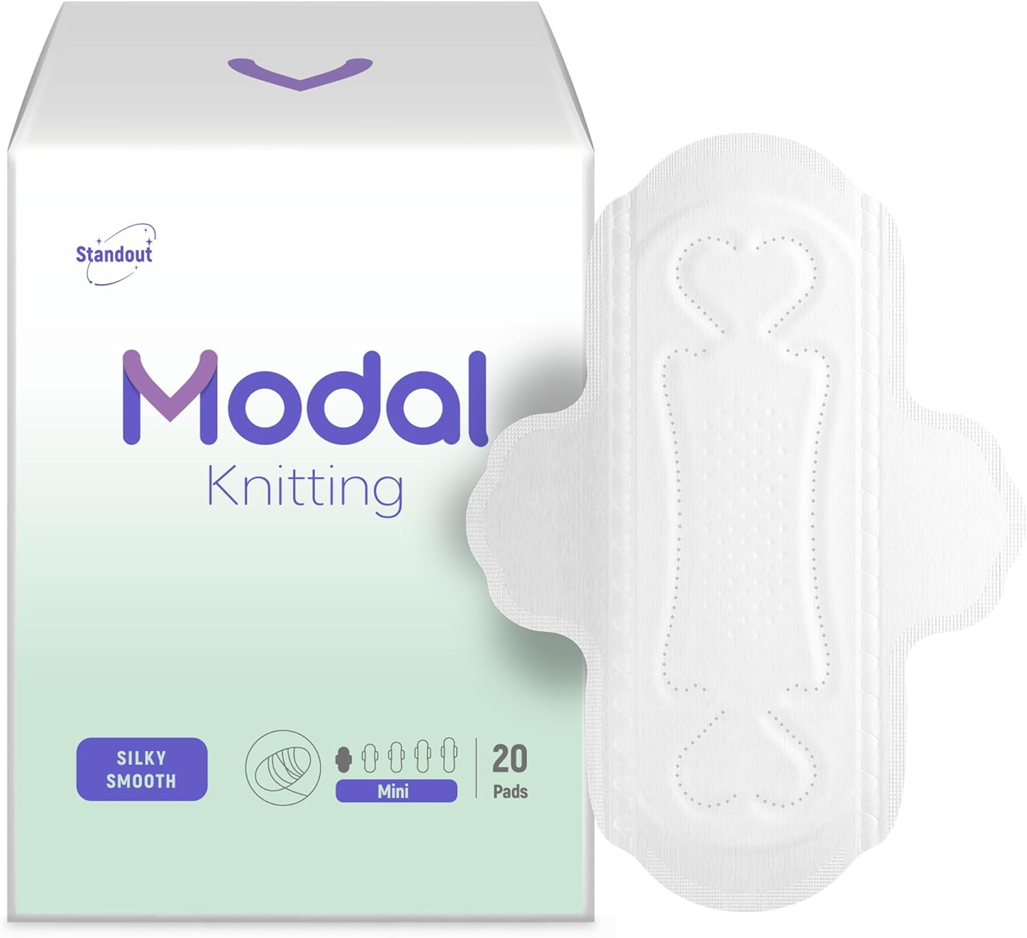 MODAL Panty Liners for Women, Unscented Sanitary Pads with Wings, Daily Thin Panty Liners, 7.5 Inch(190 mm), Mini, 20 Count - Image 1