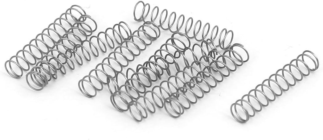 Uxcell compression spring front view displaying silver tone finish