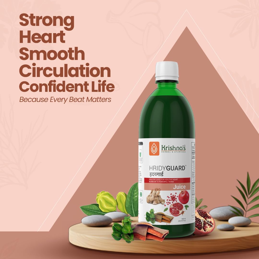 Krishnas Hridyguard Juice whole bottle commercial product shot