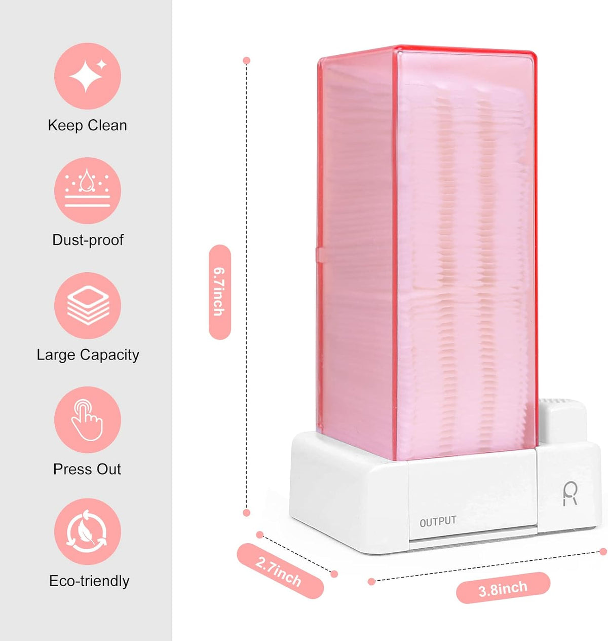 Aukiron pink cosmetic pad dispenser side angle