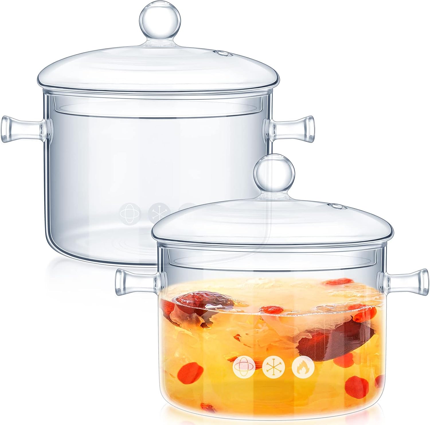 Zubebe glass pots for cooking on stove front view clear cookware