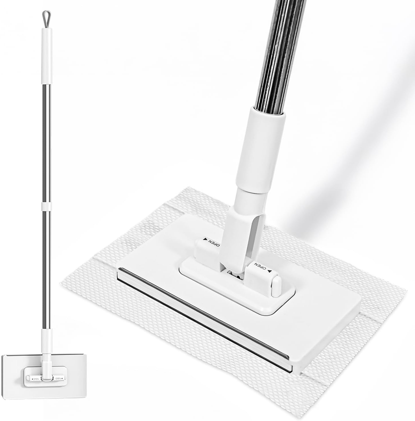 INWEJIA mini sweeper mop front view showing white flat head and silver handle