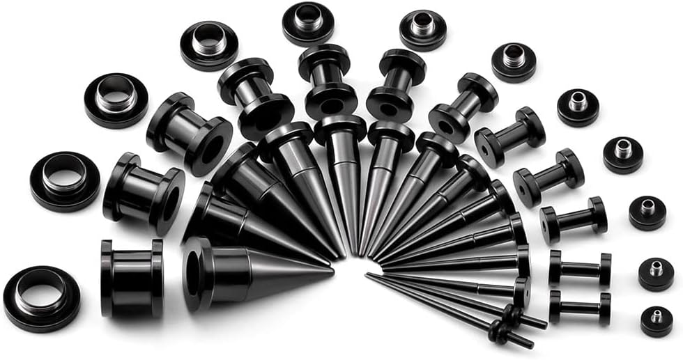 36PCS Ear Gauge Stretching Kit Stainless Steel Double Flare Alloy Tapers 3 In 1 Plugs Set Eyelet 14G-00G - Image 9