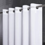 Furlinic waterproof no hook white shower curtain front view hanging in a modern hotel style bathroom