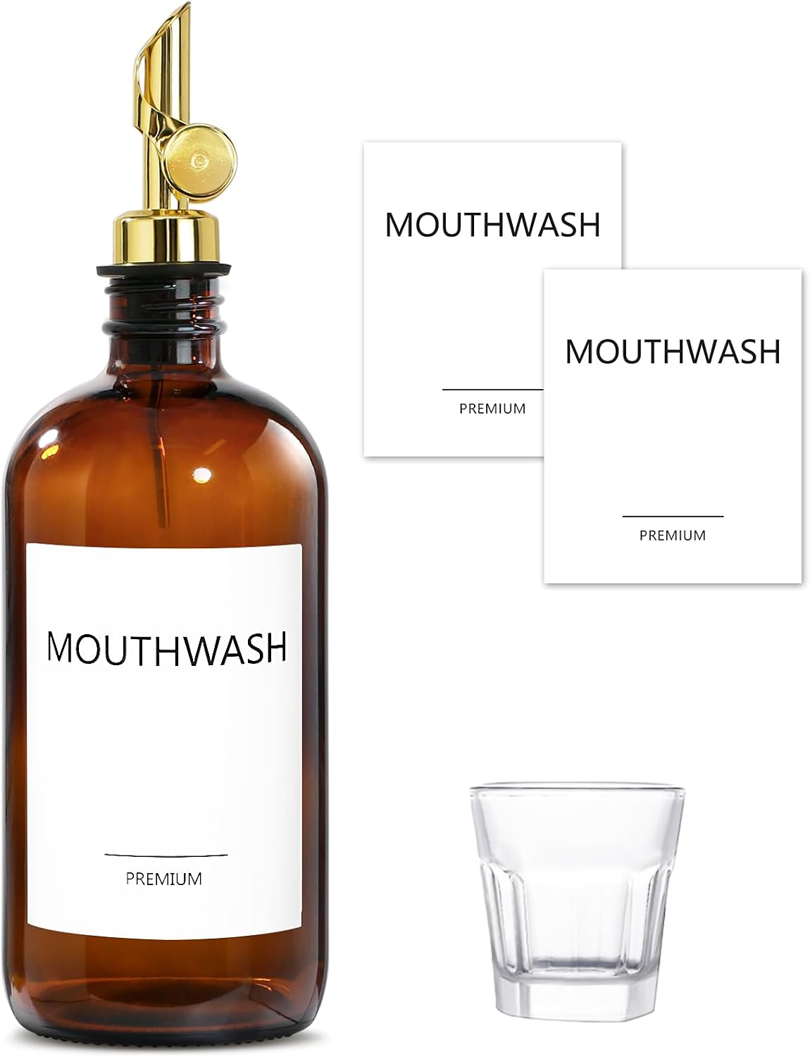 Mouthwash Dispenser for Bathroom, Glass Mouthwash Dispenser with Cup, Mouth Wash Container Bottle with Cup, Refillable Mouthwash Decanter, Clear,17oz,2 Pack - Image 11