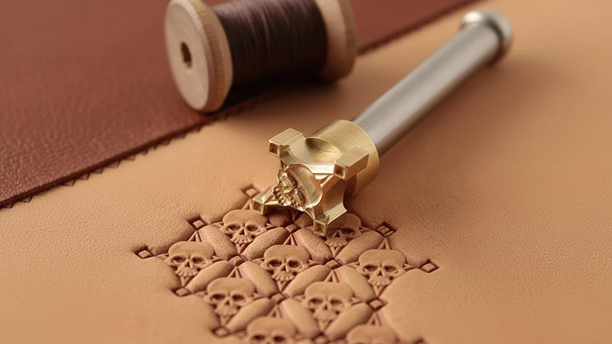 DandS Ltd Skull Leather Stamp Tool impression on vegetable tanned leather
