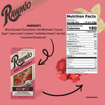 Close up of Rawmio organic strawberry vegan chocolate bar
