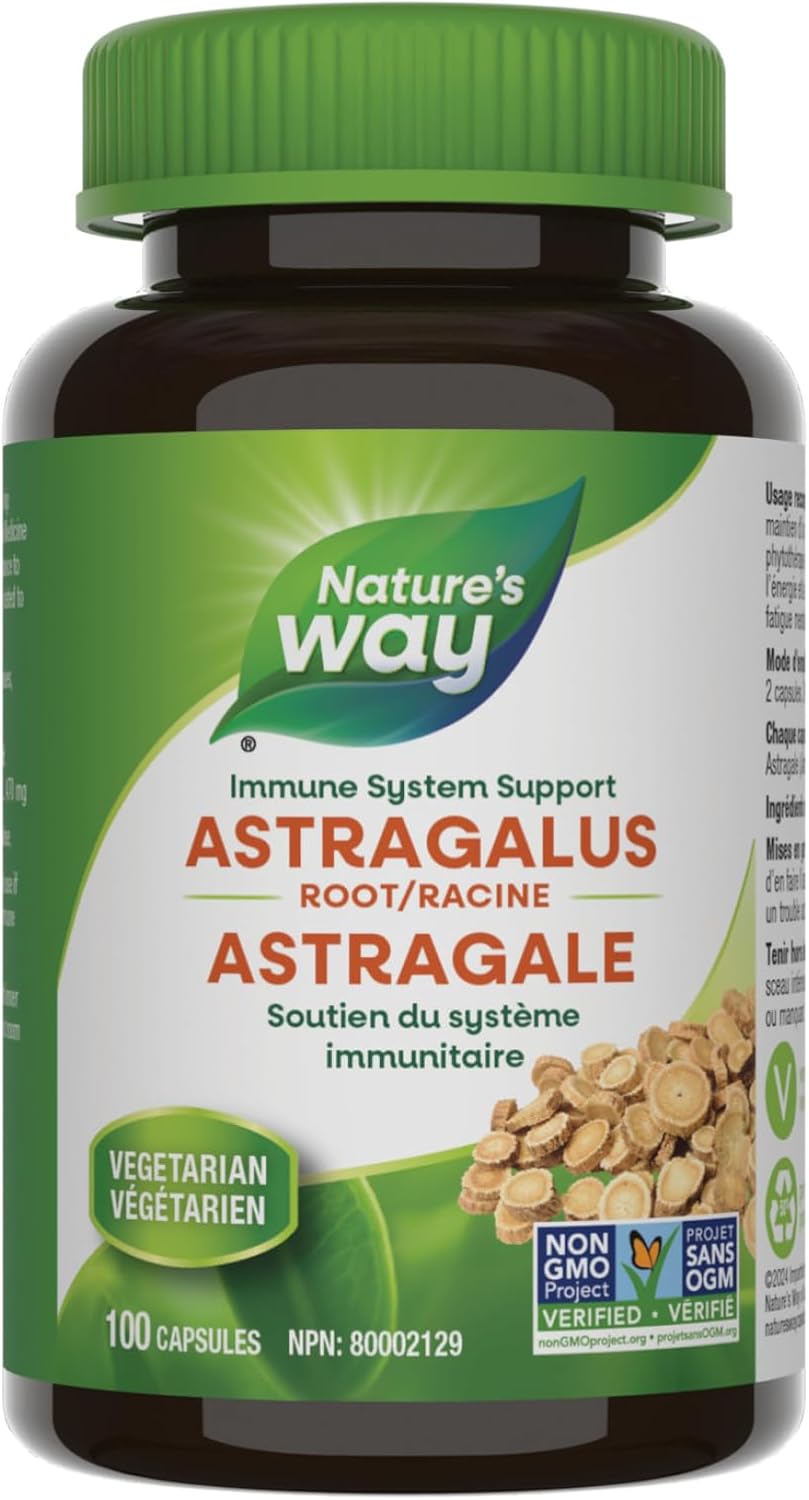 Nature's Way Astragalus Root 100 capsules bottle front view USA import supplement