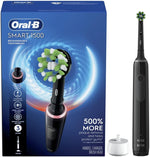 Oral-B Smart 1500 rechargeable electric toothbrush front view showing the sleek black handle and CrossAction brush head.