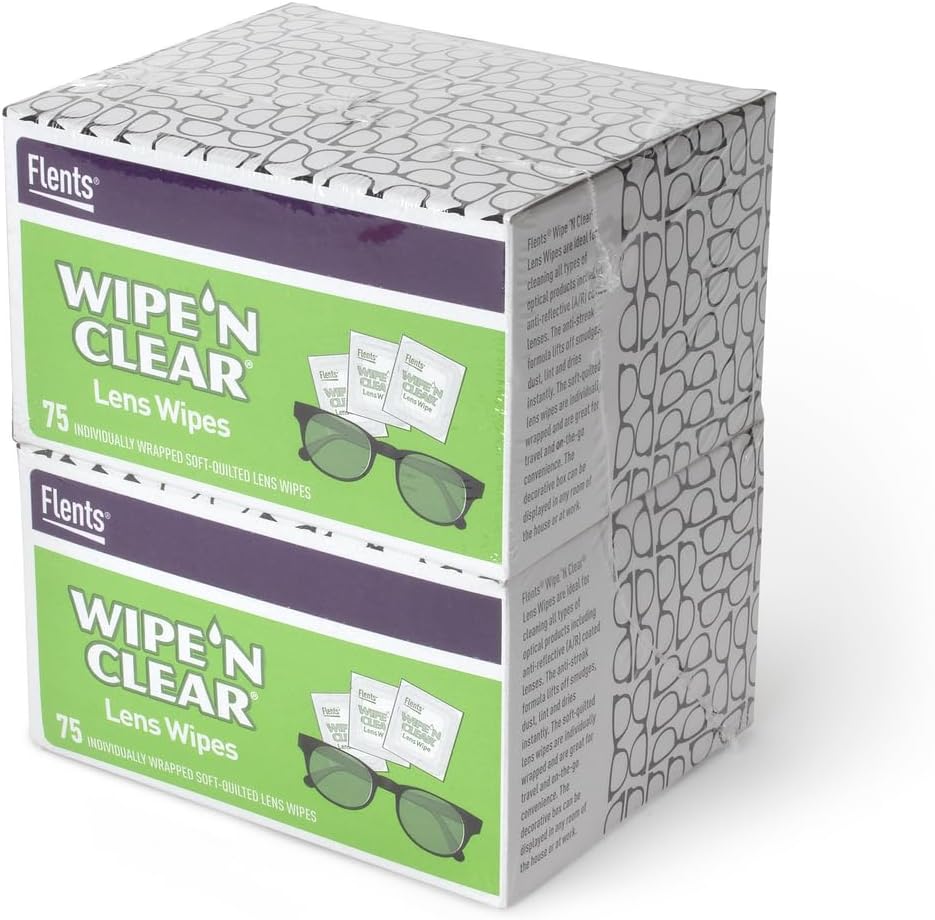 Flents Wipe N Clear Lens Wipes 150 count box front view