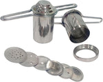 Stainless steel murukku maker showing open cylinder view
