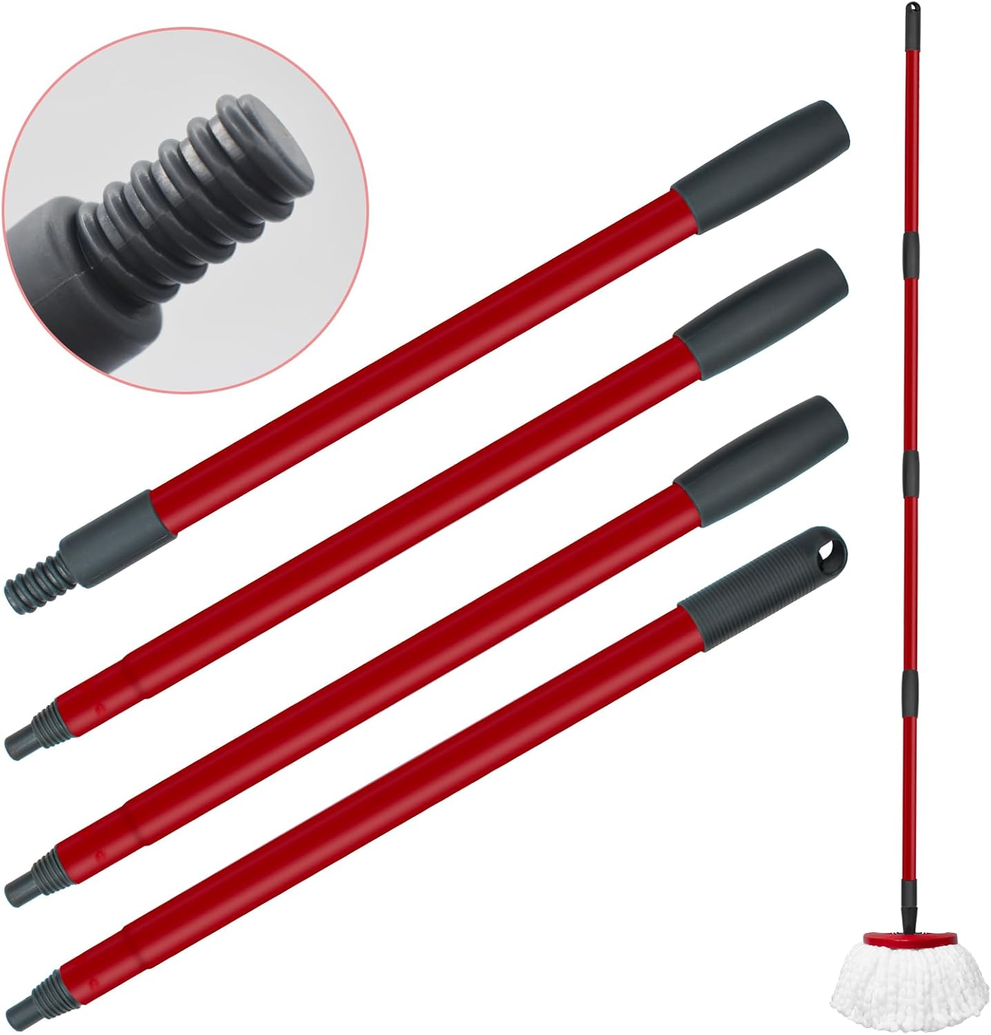DLAIMI mop handle replacement front view showing red four section assembly