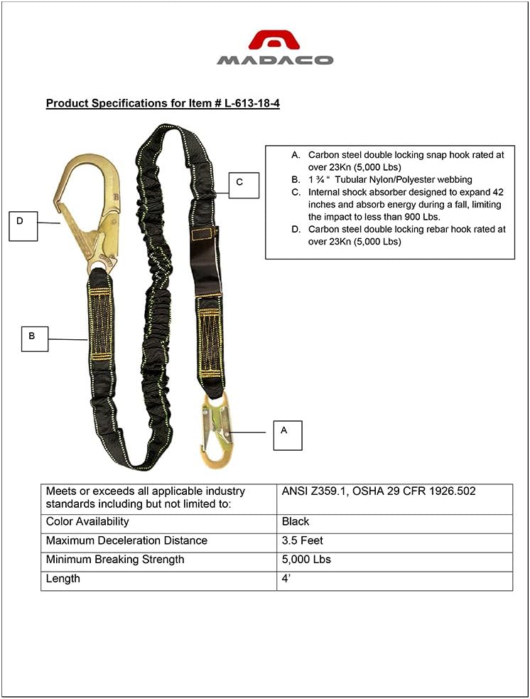 Madaco industrial safety lanyard ANSI OSHA compliance tag