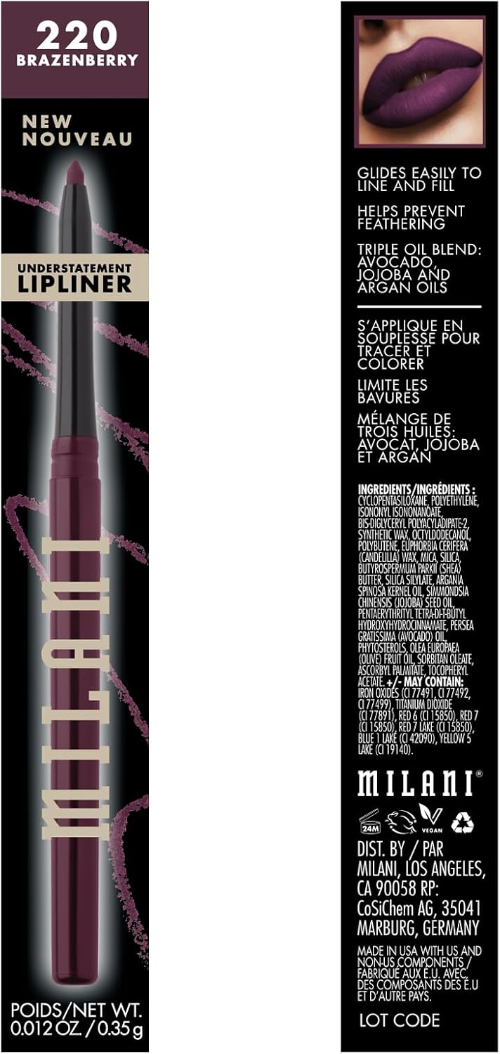 Highly pigmented retractable berry purple lip pencil showing the product tip.