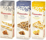 Close up of El Almendro Almond Crocanti Chocolate and Caramel Sesame brittle bars.
