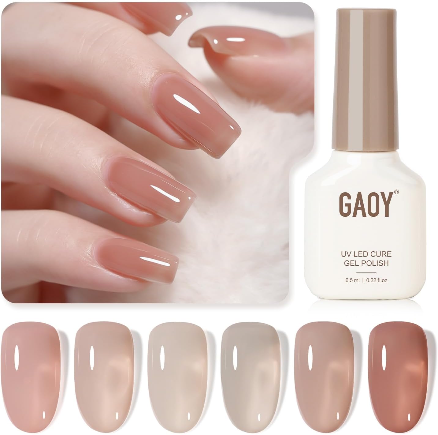 GAOY Jelly UV Gel Nail Polish of 6 Transparent Nude Pink Gray Colors Sheer Gel Polish Kit for Salon Manicure and Nail Art DIY at Home, Rose Quartz - Image 1