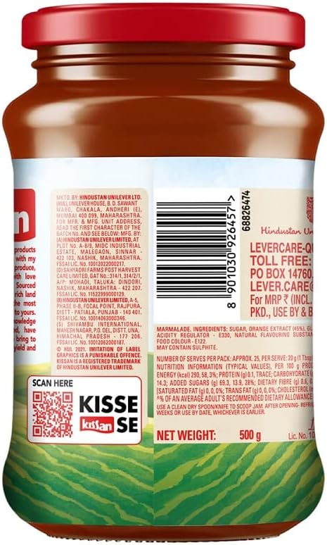Kissan Orange Marmalade Jam nutritional information label