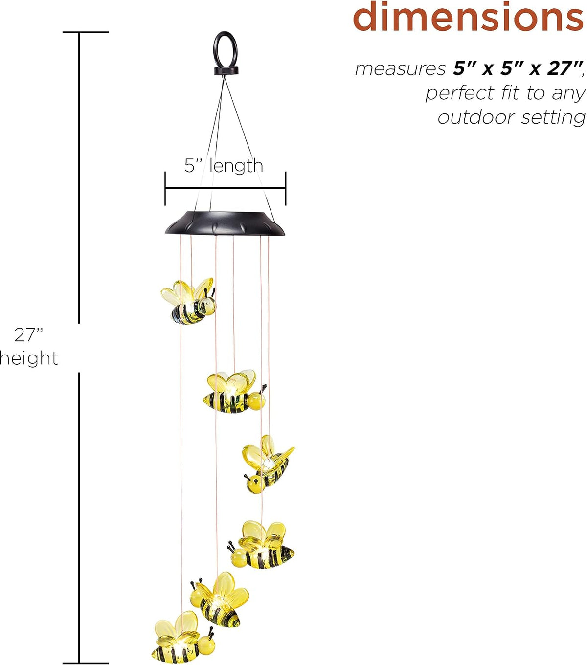 Alpine Corporation solar powered bee lights illuminated at night
