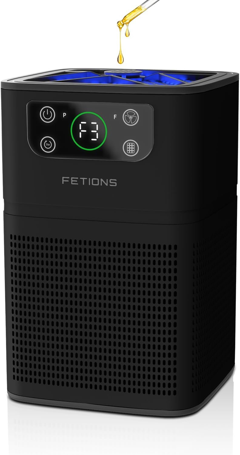 FETIONS small air purifier front view showing black compact design