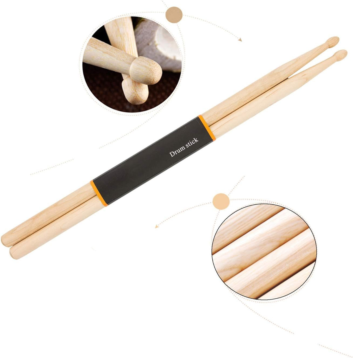 Wogod 5A drumsticks wood tip close up