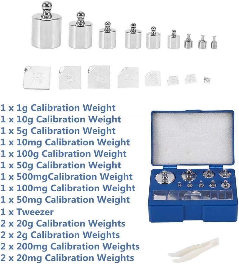 Acogedor 17 pieces calibration weights arranged with tweezers