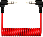 Cocomk TRS cable front view showcasing red coiled design and connectors