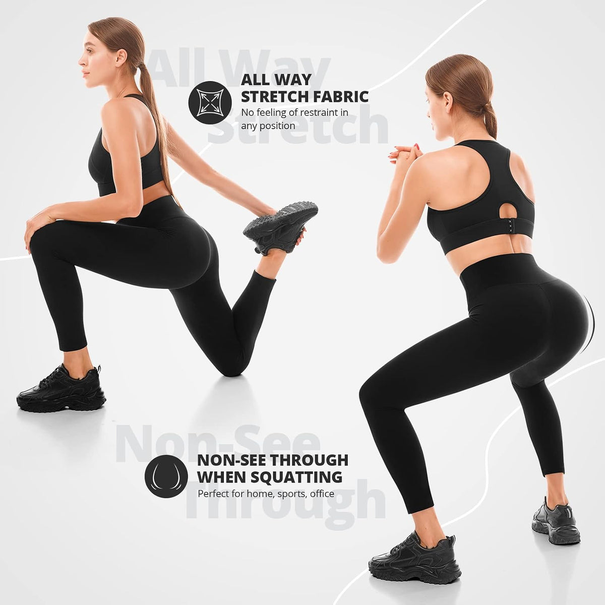 Walifrey black athletic leggings stretch fabric close up