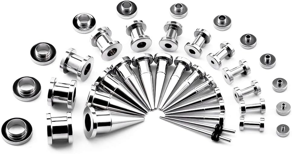 36PCS Ear Gauge Stretching Kit Stainless Steel Double Flare Alloy Tapers 3 In 1 Plugs Set Eyelet 14G-00G - Image 13