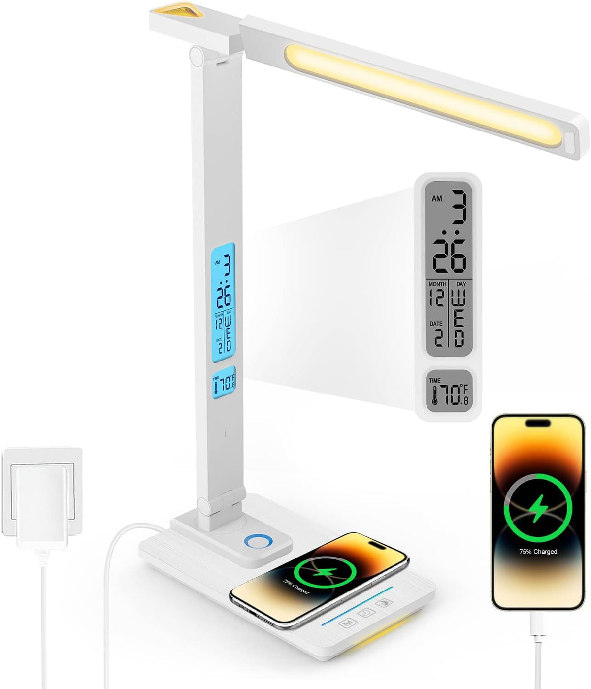 LAOPAO Desk Lamp with Wireless Charger: USB Charging Port, Table Lamp with Clock, Desk Lamps for Home Office College Dorm Room Essentials - Image 12