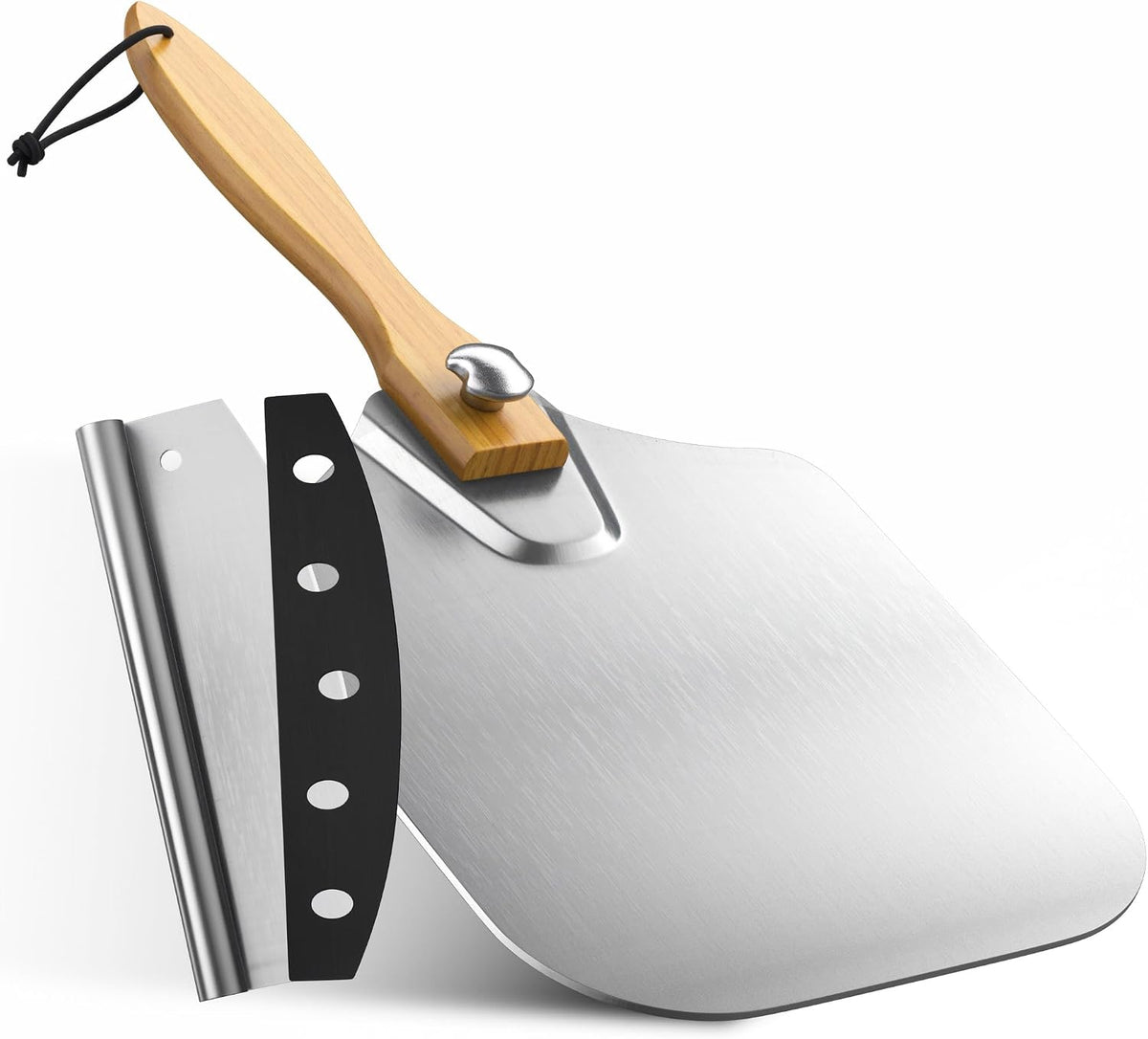 Leteuke pizza peel with cutter front view premium aluminum baking paddle
