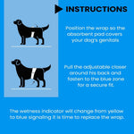 Leak proof disposable male dog wrap laid flat showing white and blue stripe design