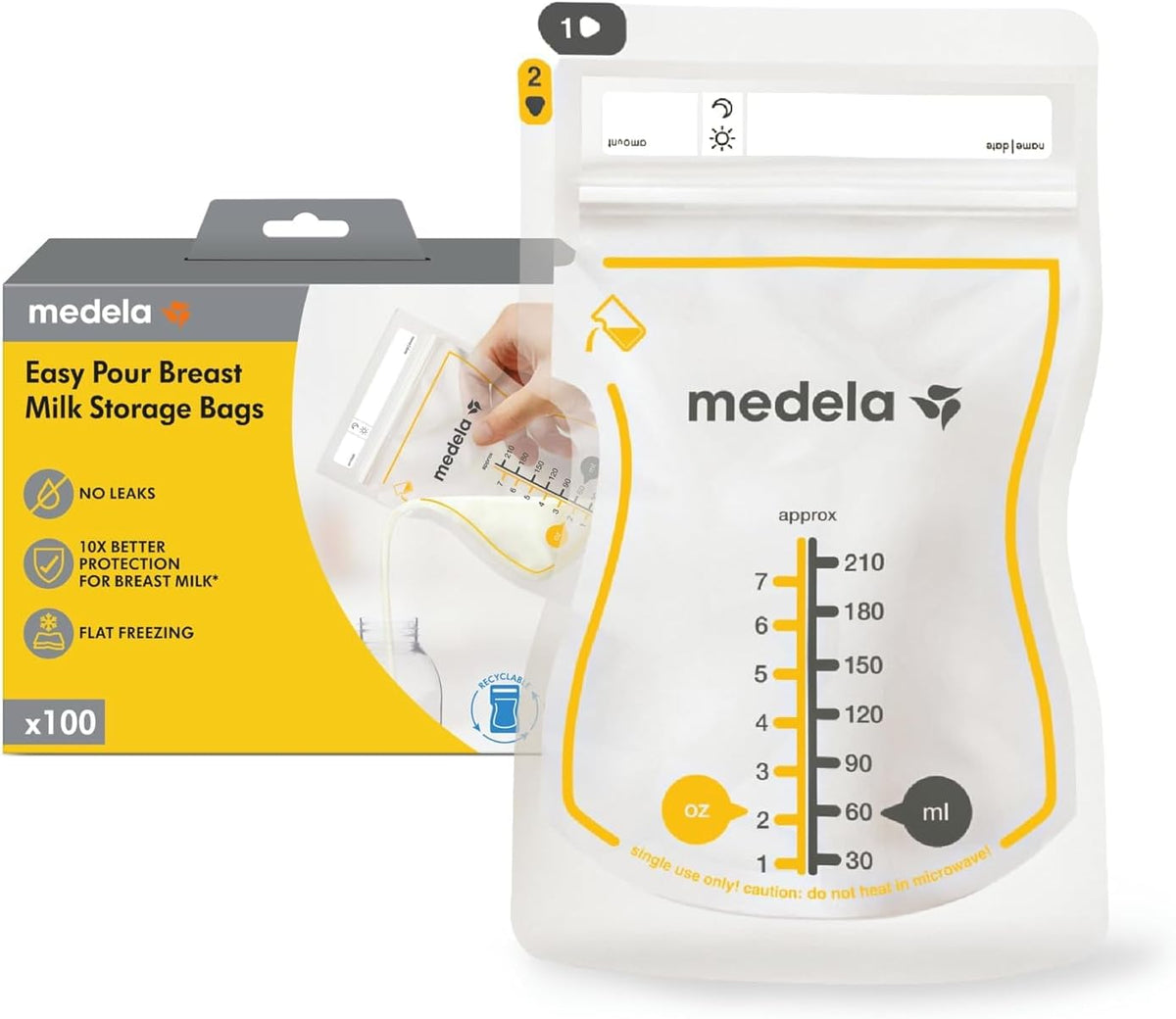 Medela Easy Pour Breast Milk Storage Bags, 50 Count, 7 oz/210 ml | Leakproof, One-Hand Easy Pour Spout, No Spills, Breast Milk Protection, Sanitized, Fast Freeze, BPA-Free Bags - Image 12