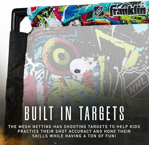 Franklin Sports kids mini hockey set packaging showing authentic USA imported toy details.