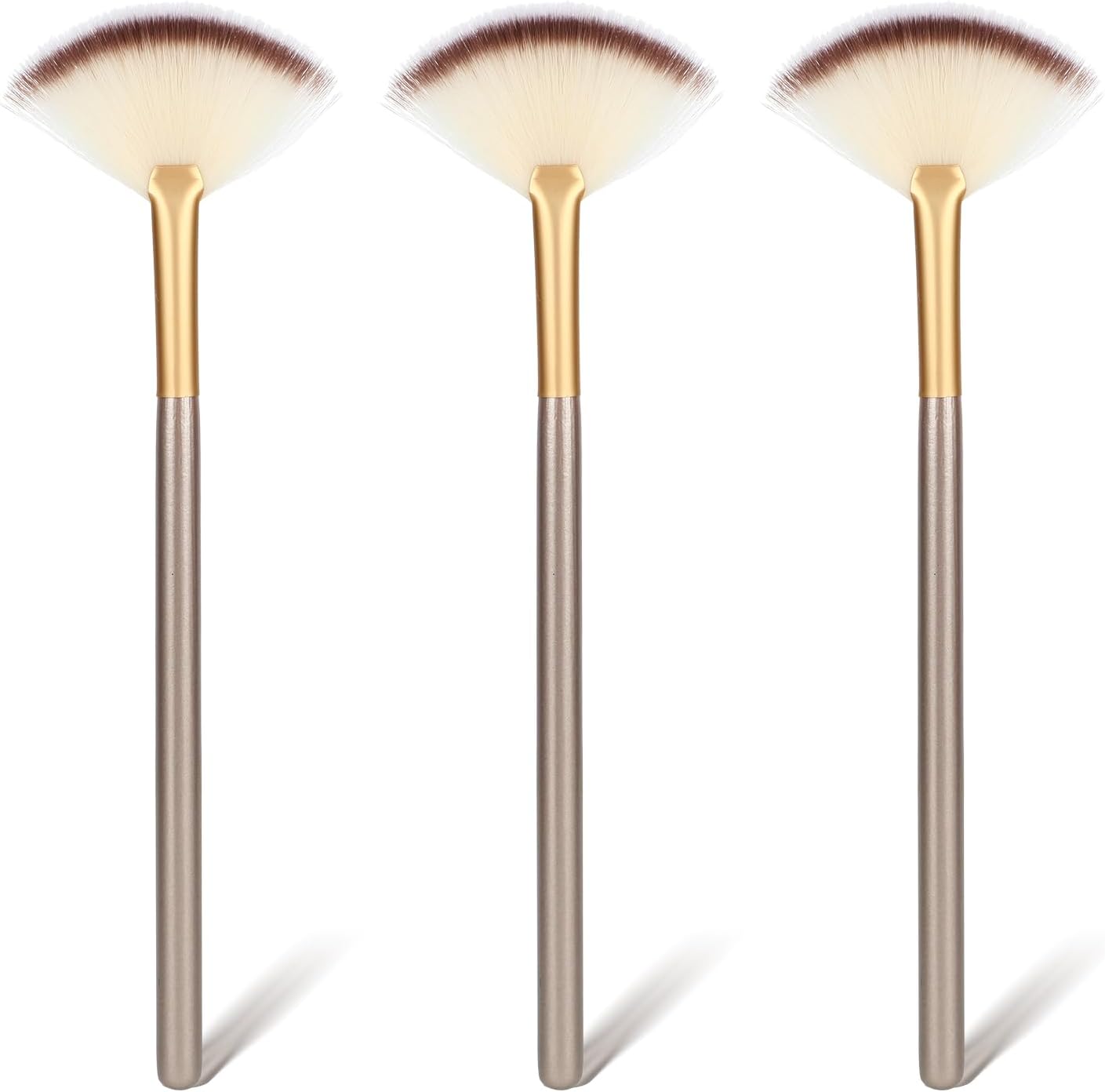 Amaxiu fan brushes for facials showing three wooden handle applicator brushes in front view