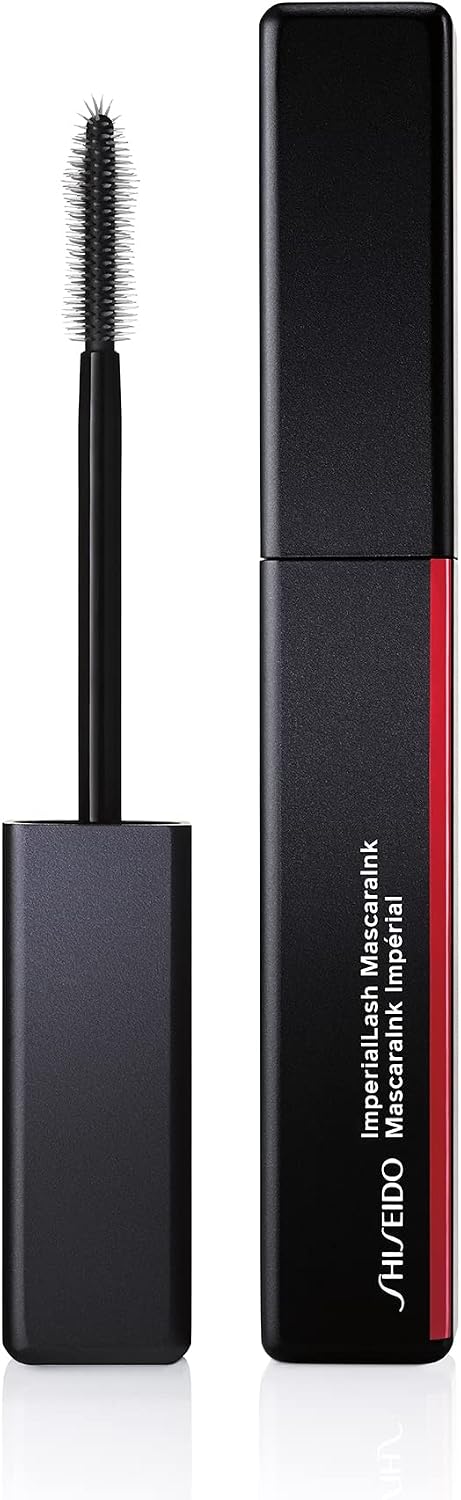 Shiseido ImperialLash MascaraInk in Sumi Black front view showcasing the matte black tube and signature red line.