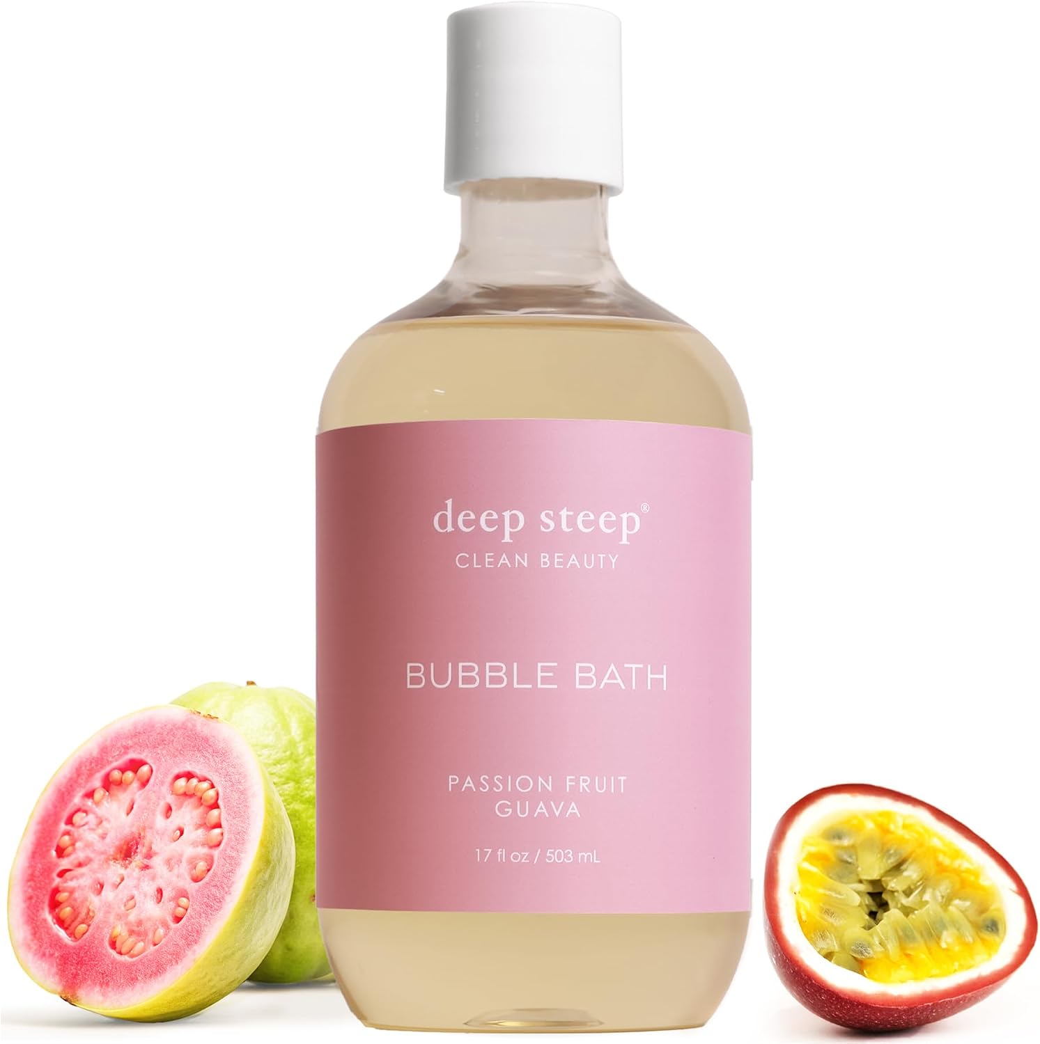Deep Steep Passionfruit Guava Bubble Bath front view bottle