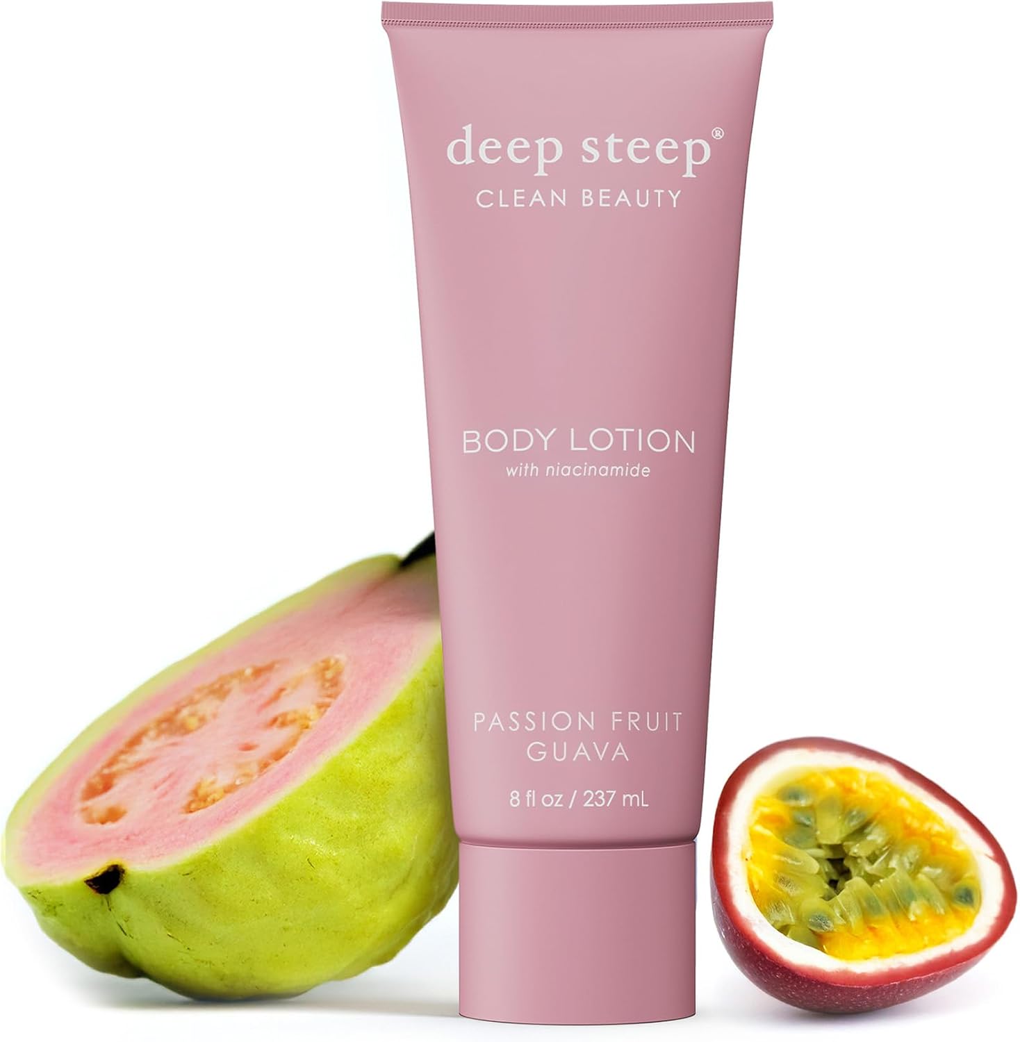 Deep Steep body lotion front view in Passion Fruit Guava scent 8 fluid ounces
