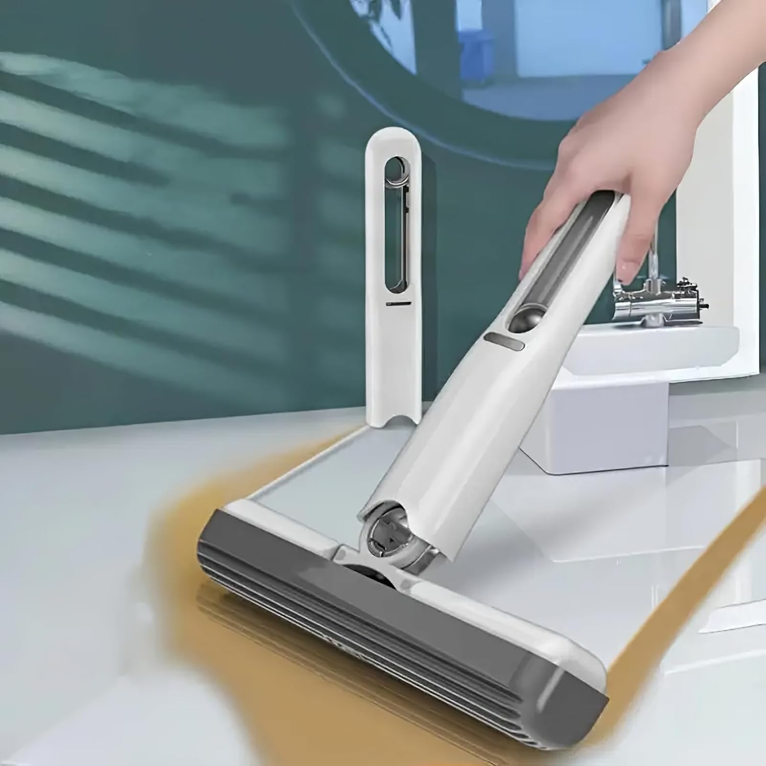 My Store Portable Mini Cleaning Sponge Mop front view showcasing the compact white and grey squeeze handle.