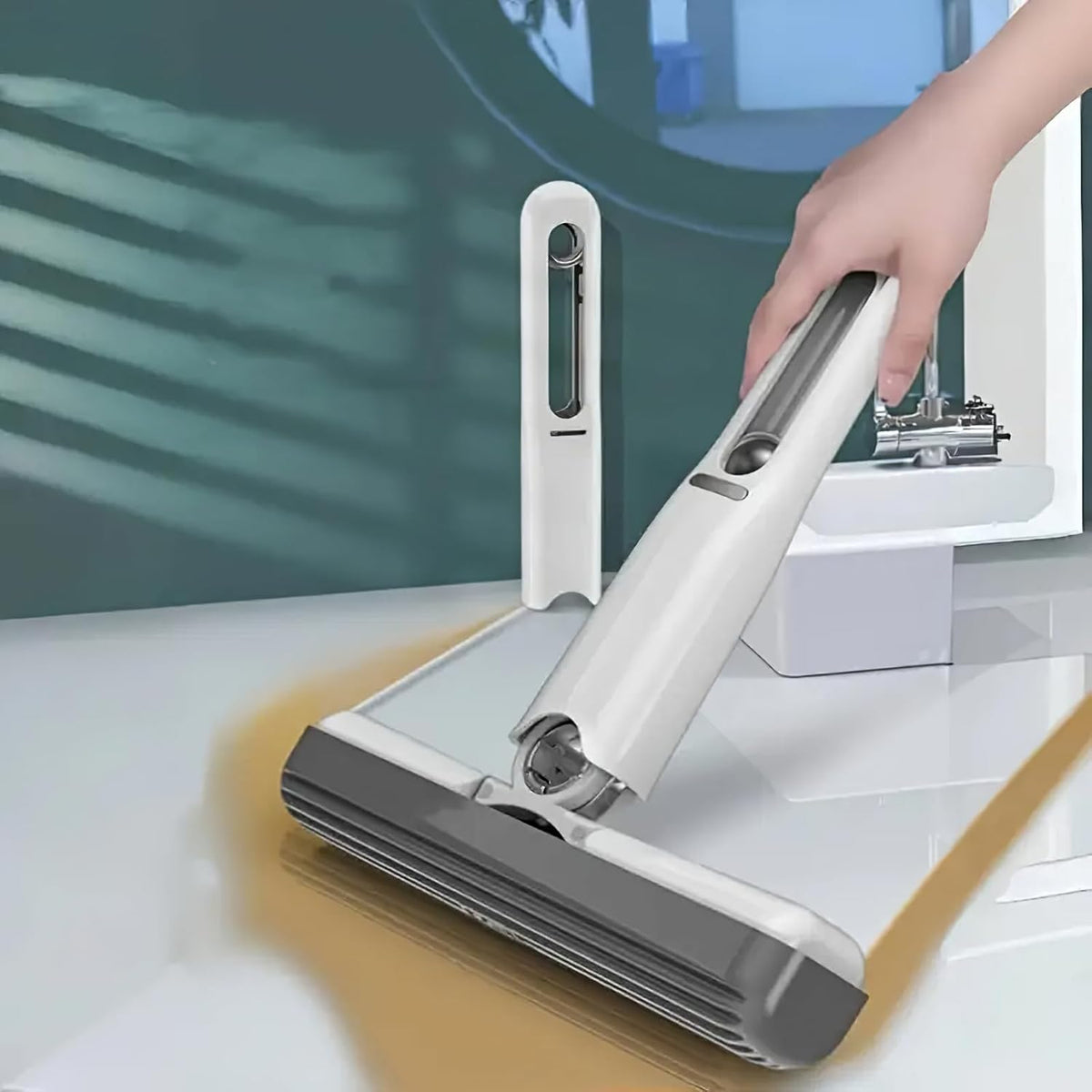 My Store Portable Mini Cleaning Sponge Mop front view showcasing the compact white and grey squeeze handle.