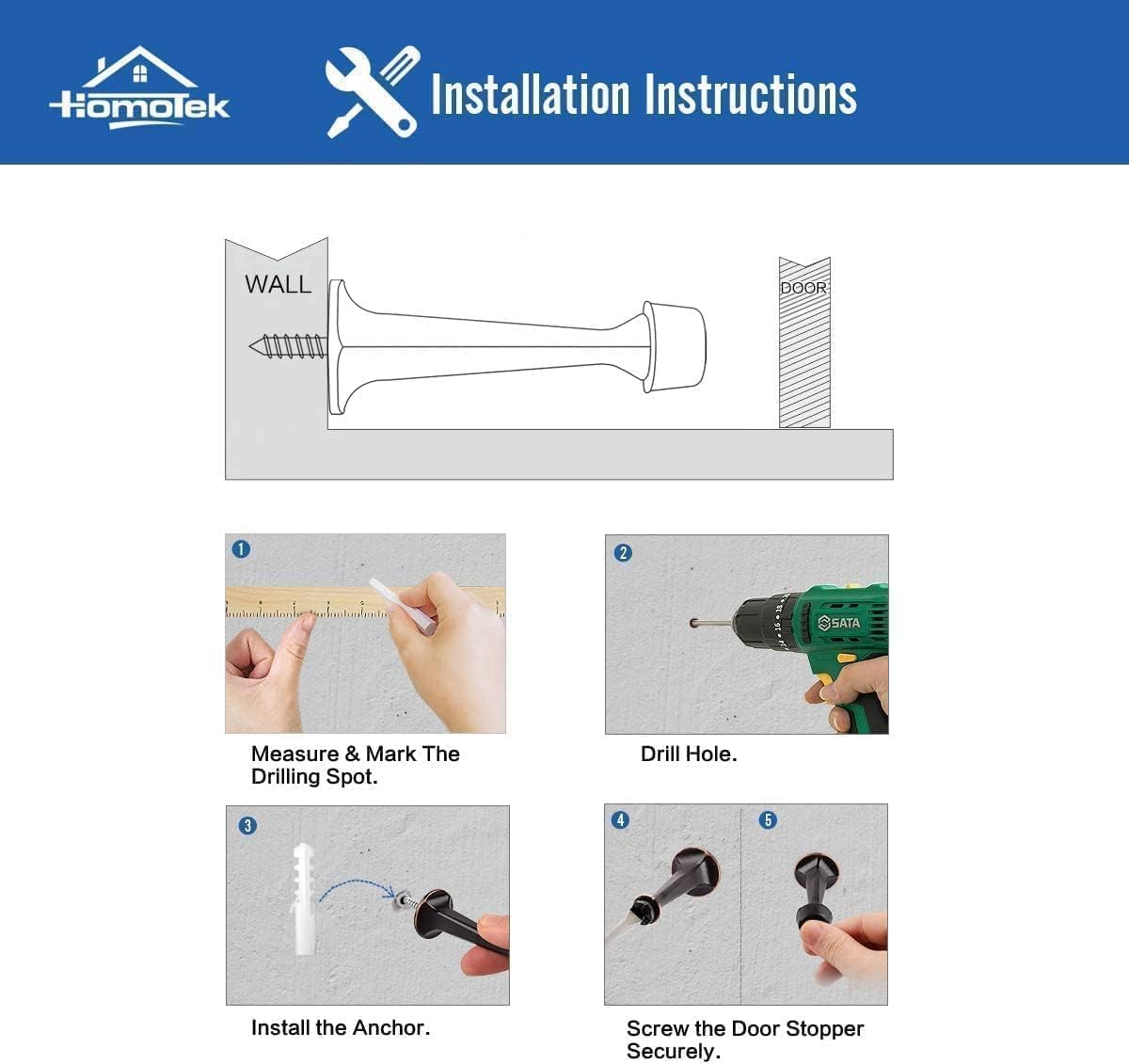 Homotek 8 pack door stop hardware set packaging