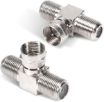 Darlingao Coaxial Cable Splitter Pack Of Two front view showcasing the T shaped male to dual female F type connectors.