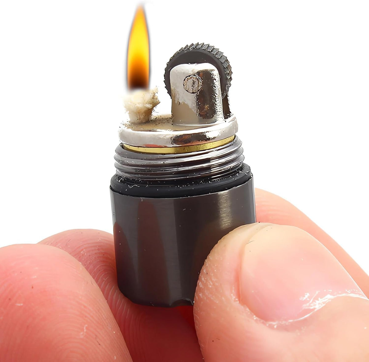 UOOPHEE World's Smallest Kerosene Lighter front view mini black capsule lighter for everyday carry gear