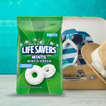 Life Savers mint candy bag displaying product details and piece count